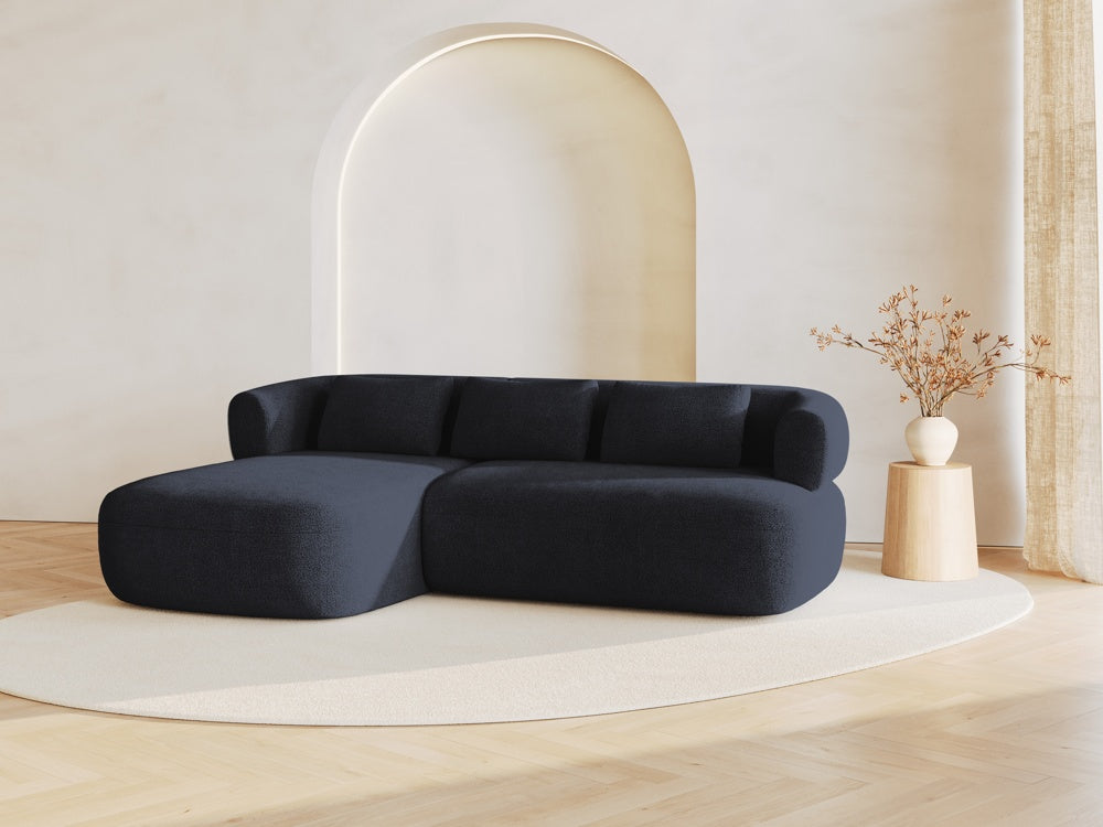 
3/4-seater design corner sofa "Estro" - Bouclé Dark Blue / Left corner section