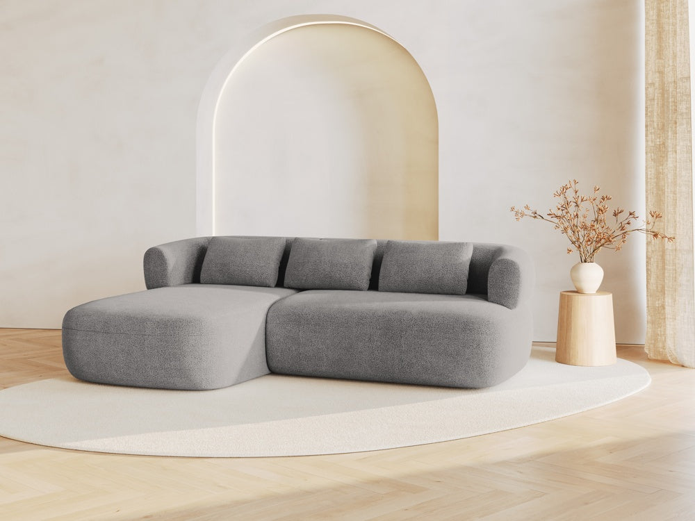
3/4-seater design corner sofa "Estro" - Bouclé Light Gray / Left corner section