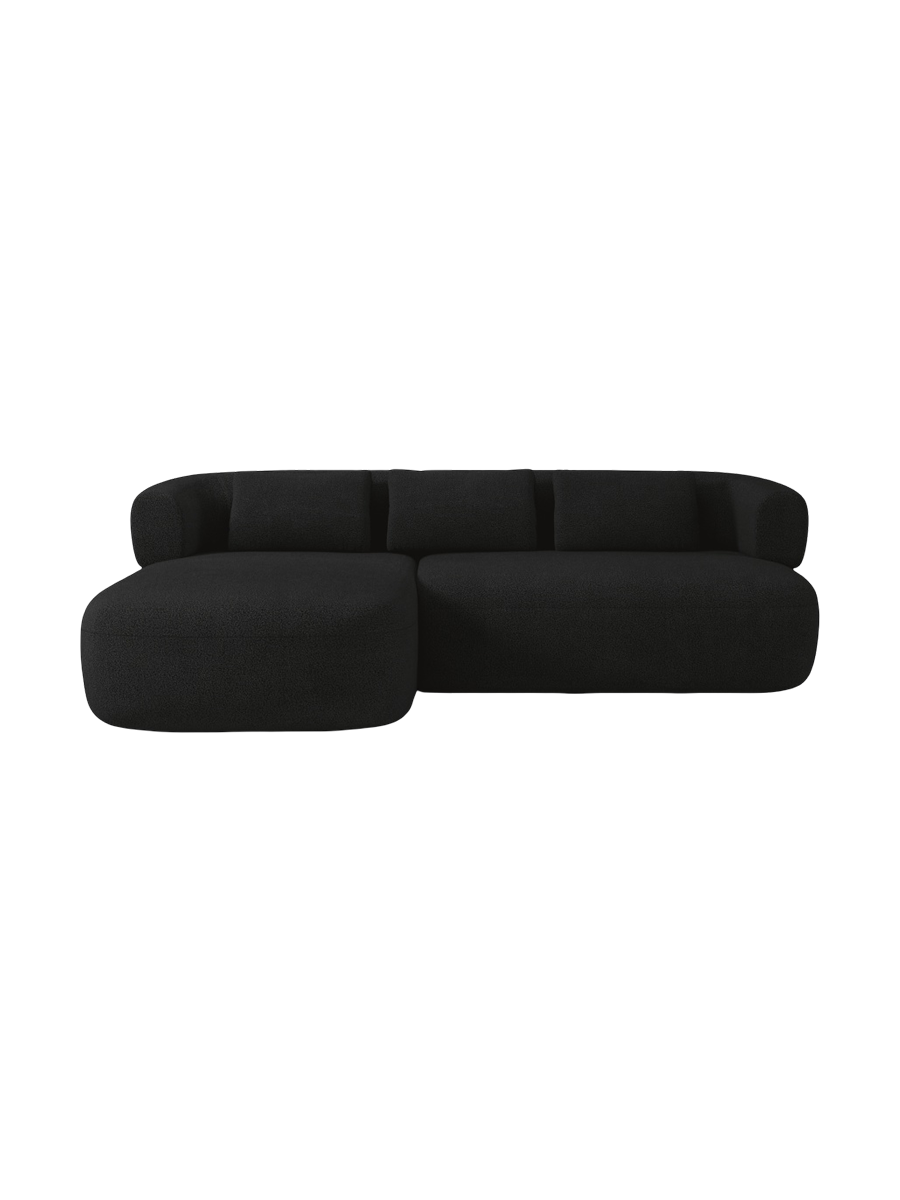 
3/4-seater design corner sofa "Estro" - Black bouclé / Left corner section