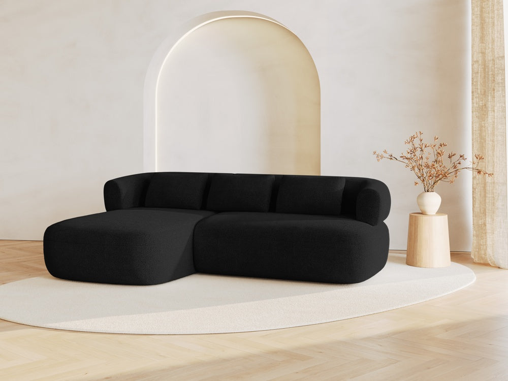 
3/4-seater design corner sofa "Estro" - Black bouclé / Left corner section