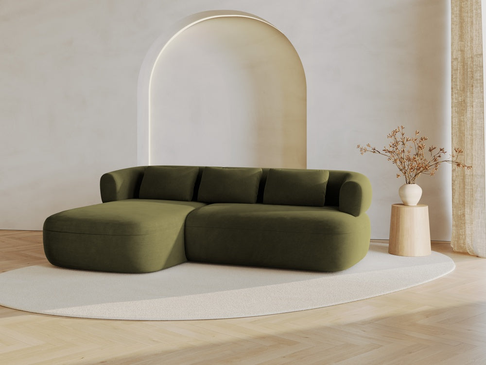 
3/4-seater design corner sofa "Estro" - Velvet Green / Left corner section
