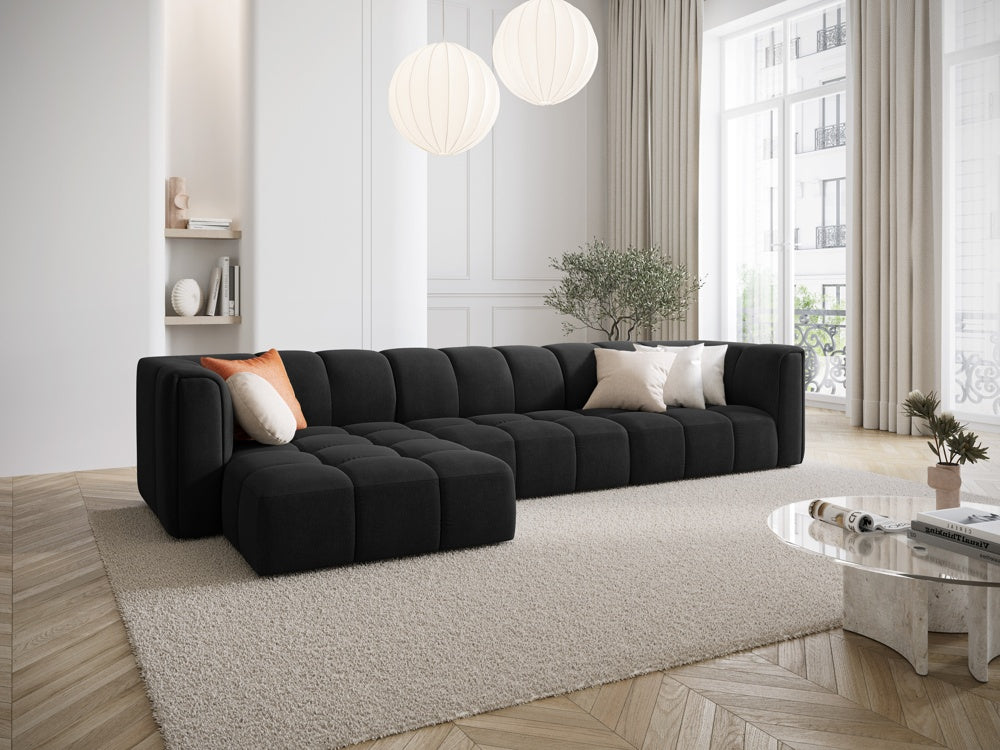 
5-Sitzer Design Ecksofa "Adams" - Chenille Schwarz / Eckteil links