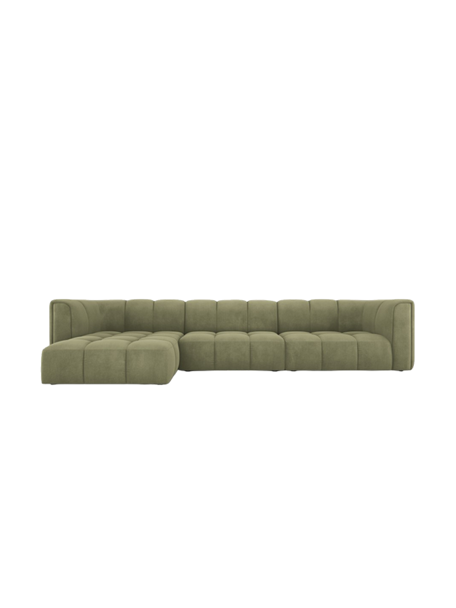 
5-Sitzer Design Ecksofa "Adams" - Chenille Olivgrün / Eckteil links