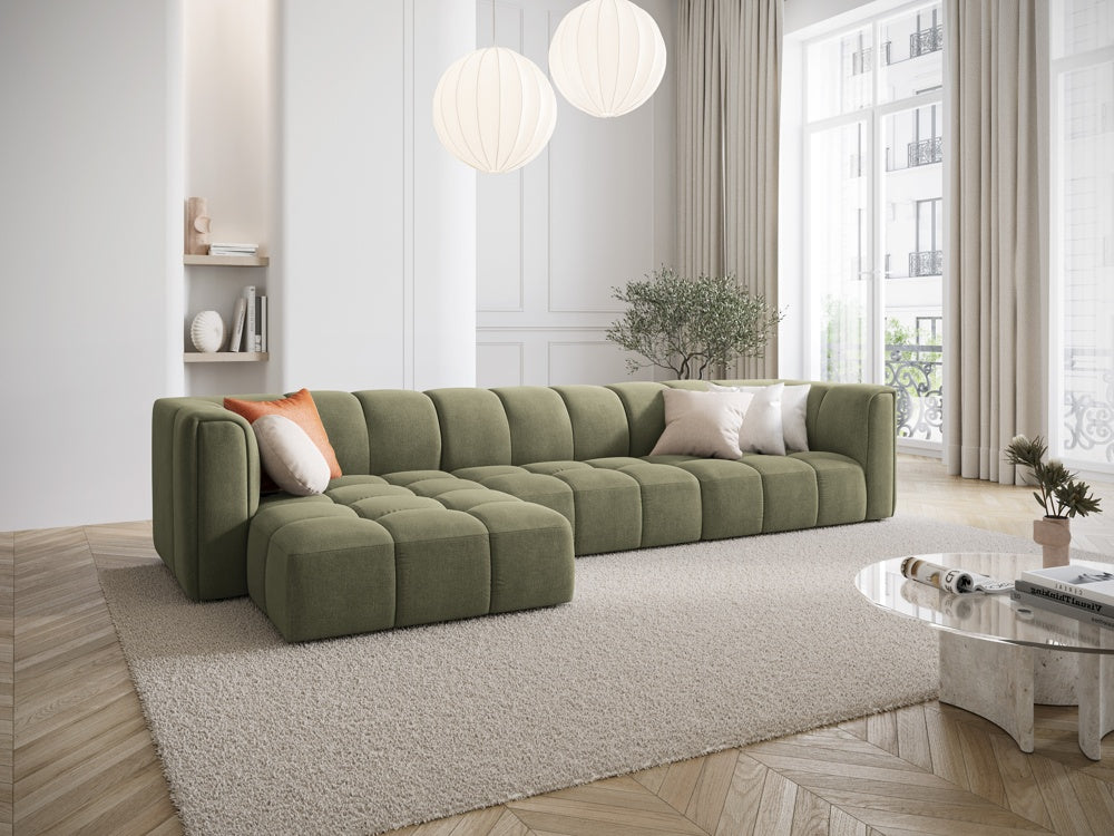 
5-Sitzer Design Ecksofa "Adams" - Chenille Olivgrün / Eckteil links