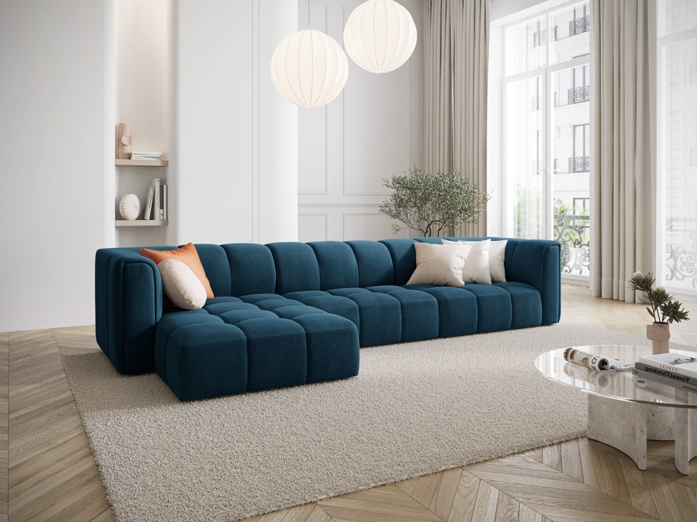 
5-Sitzer Design Ecksofa "Adams" - Chenille Königsblau / Eckteil links
