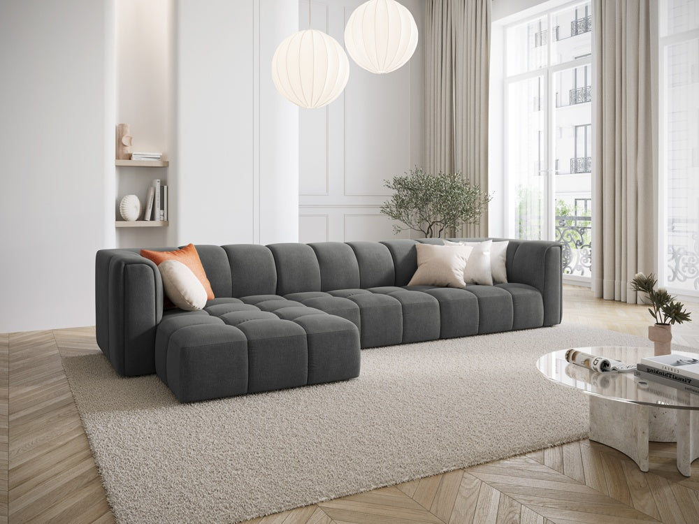 
5-Sitzer Design Ecksofa "Adams" - Chenille Dunkelgrau / Eckteil links