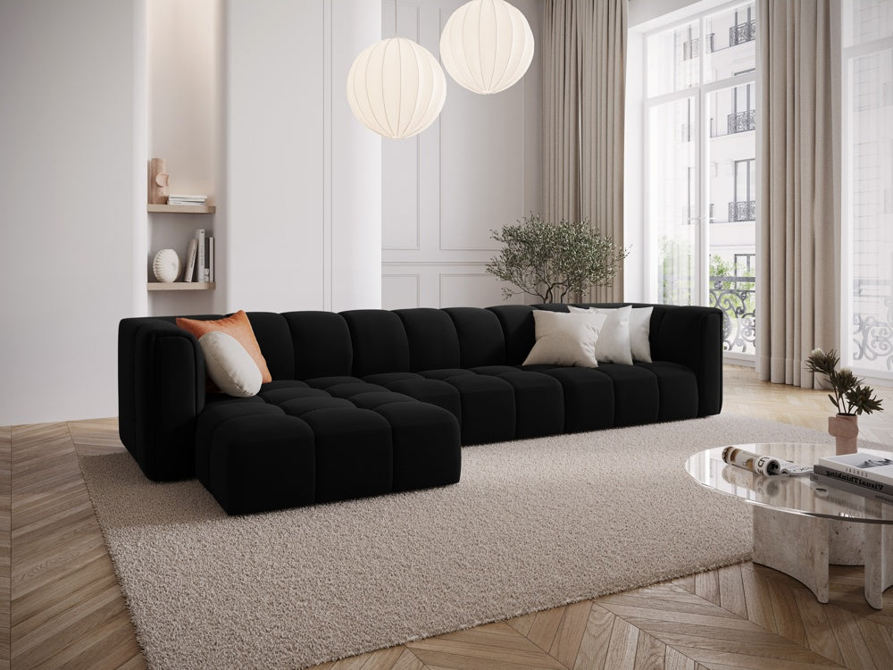 
5-Sitzer Design Ecksofa "Adams" - Samt Schwarz / Eckteil links