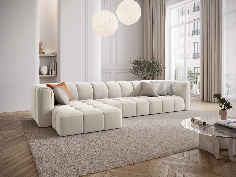 
5-Sitzer Design Ecksofa "Adams" - Samt Light Beige / Eckteil links