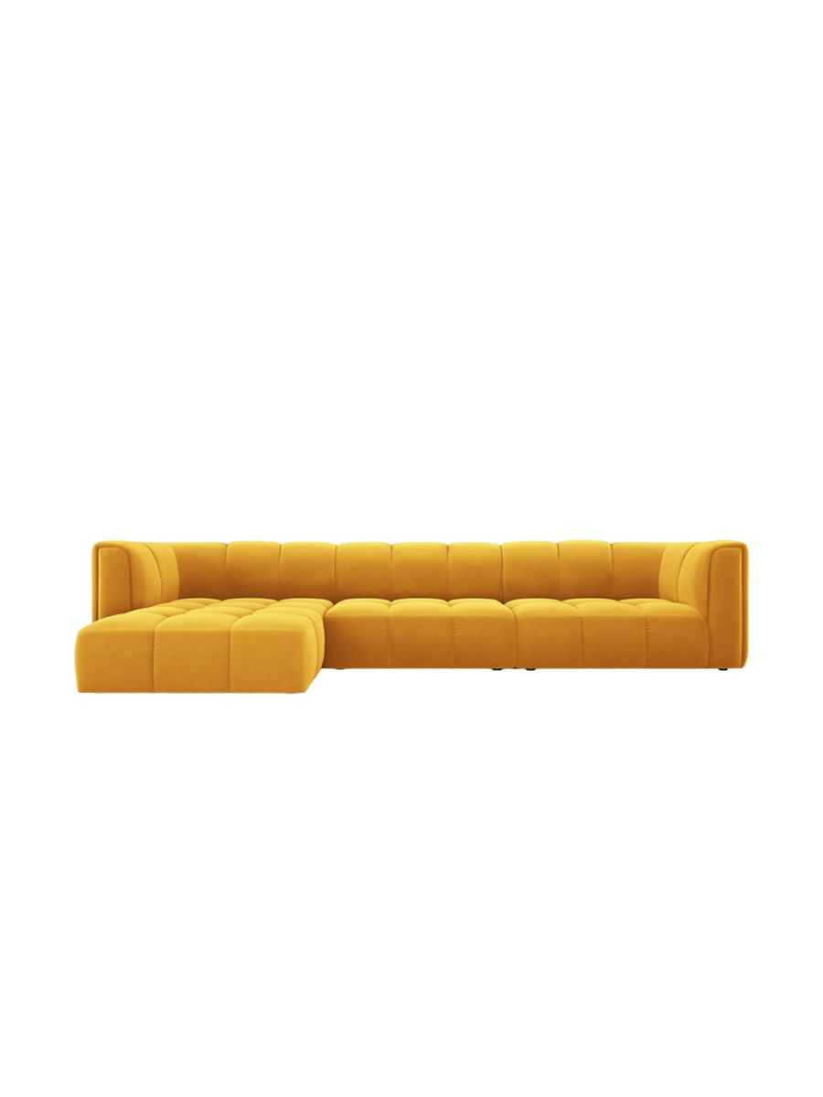 
5-Sitzer Design Ecksofa "Adams" - Samt Senfgelb / Eckteil links