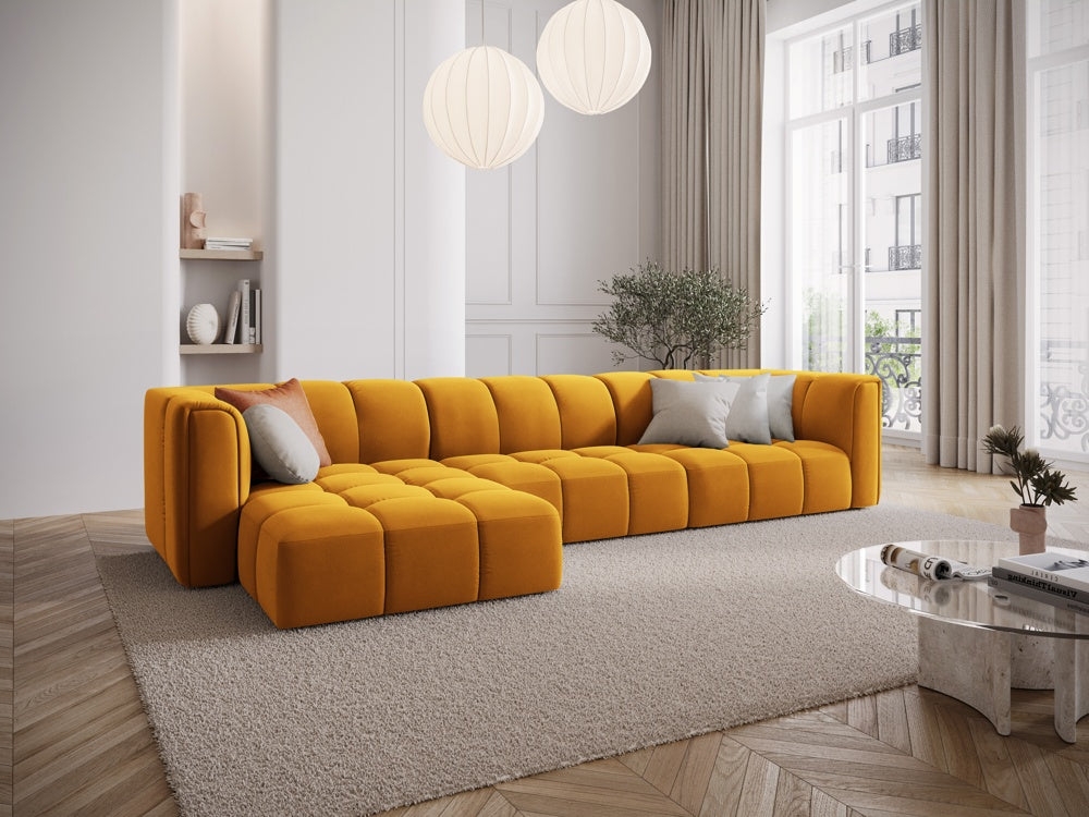 
5-Sitzer Design Ecksofa "Adams" - Samt Senfgelb / Eckteil links
