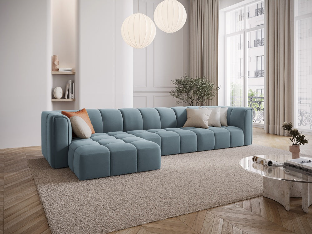 
5-Sitzer Design Ecksofa "Adams" - Samt Hellblau / Eckteil links