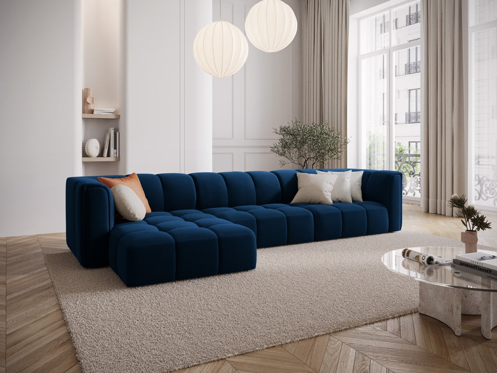 
5-Sitzer Design Ecksofa "Adams" - Samt Königsblau / Eckteil links