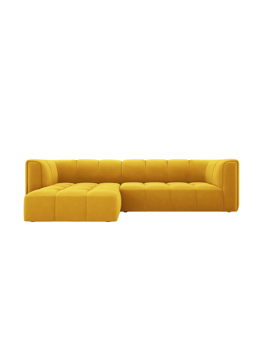 
3-Sitzer Design Ecksofa "Adams" - Samt Senfgelb / Eckteil links