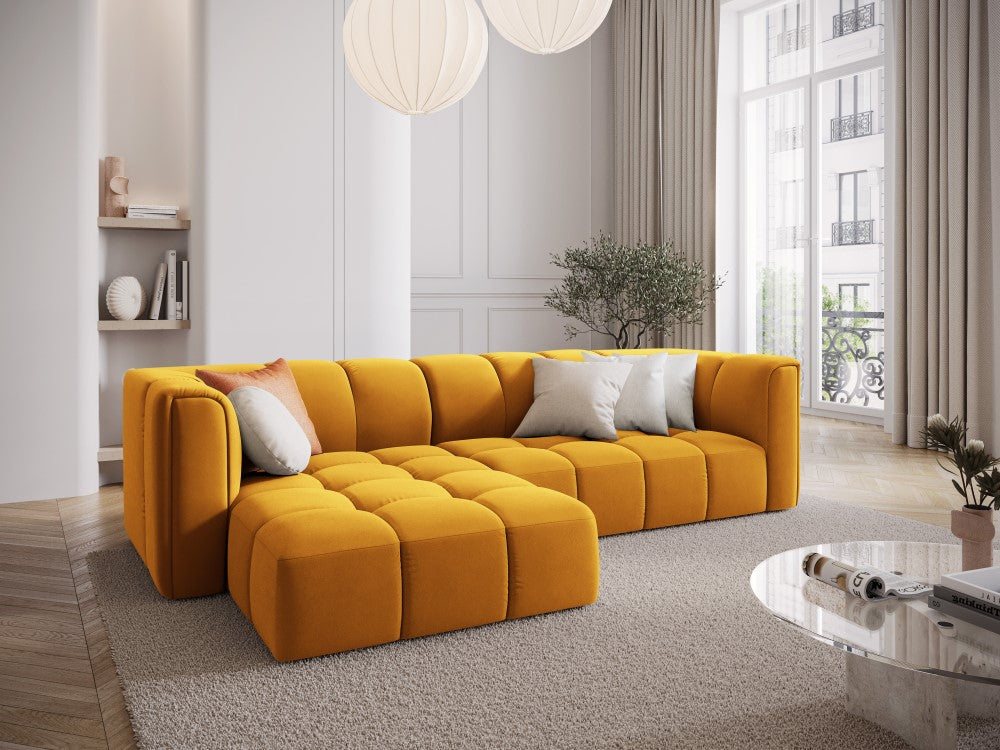 
3-Sitzer Design Ecksofa "Adams" - Samt Senfgelb / Eckteil links