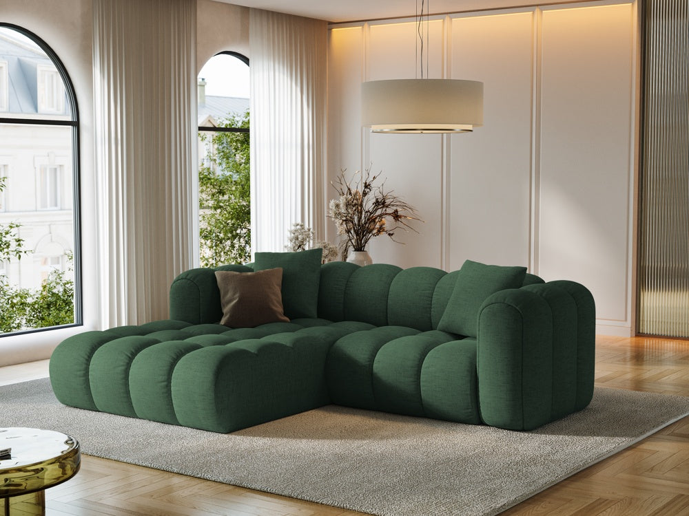
3-seater designer corner sofa "Arden" - Textured Fabric Green / Left corner section