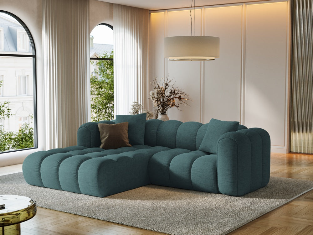 
3-seater designer corner sofa "Arden" - Structural fabric Petrol / Left corner section