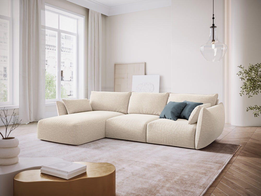 
Canapé d'angle design "Clau" 4 places - Chenille Beige Clair / Pièce d'angle gauche