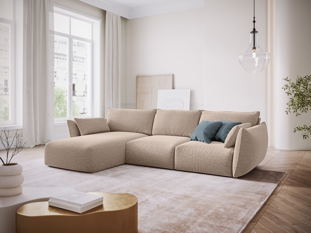 
Canapé d'angle design "Clau" 4 places - Chenille beige / Pièce d'angle gauche