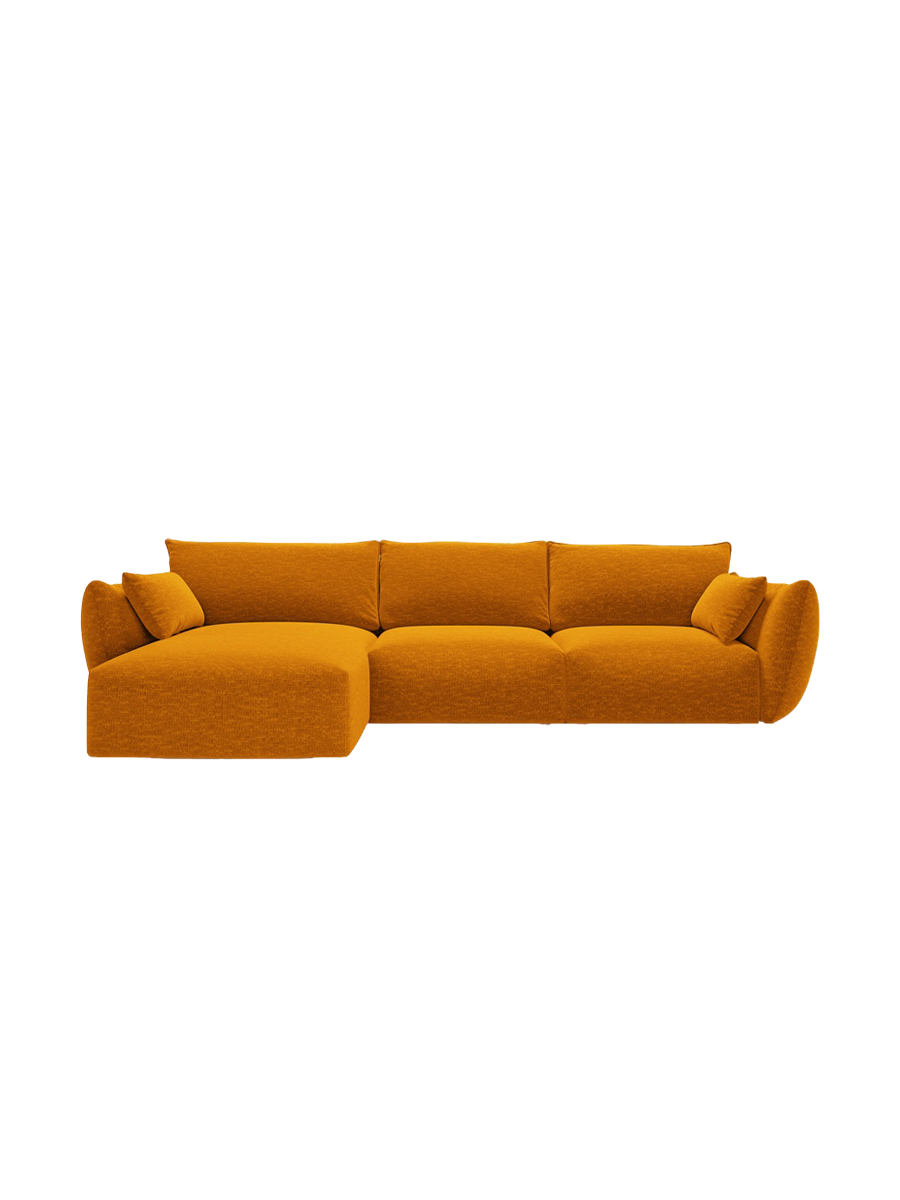 
Canapé d'angle design "Clau" 4 places - Chenille jaune moutarde / Pièce d'angle gauche
