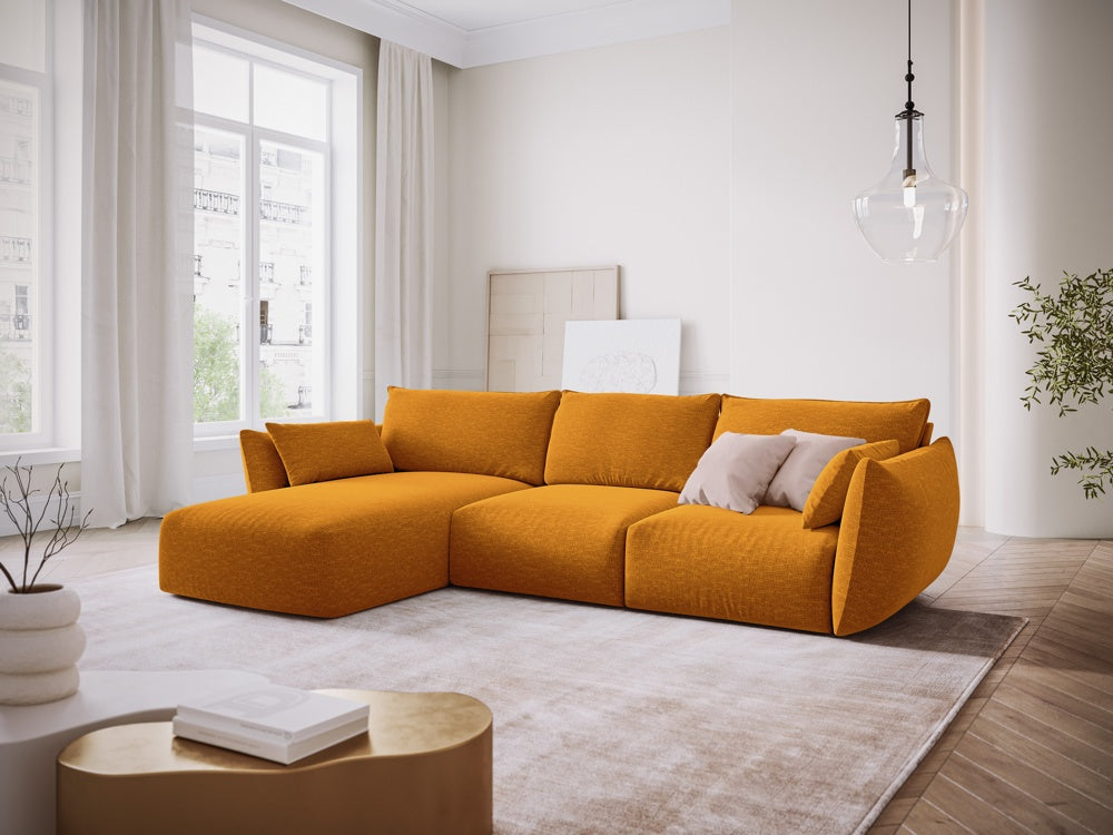 
Canapé d'angle design "Clau" 4 places - Chenille jaune moutarde / Pièce d'angle gauche