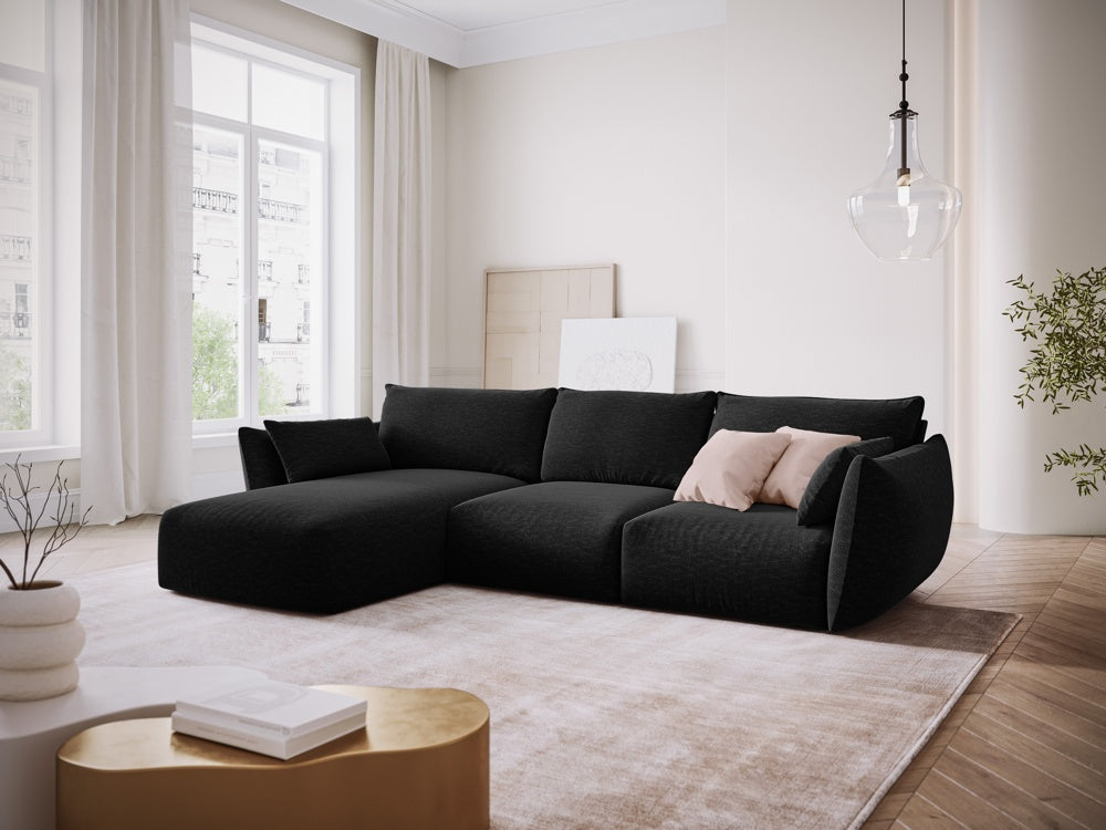 
Canapé d'angle design "Clau" 4 places - Chenille noire / Pièce d'angle gauche