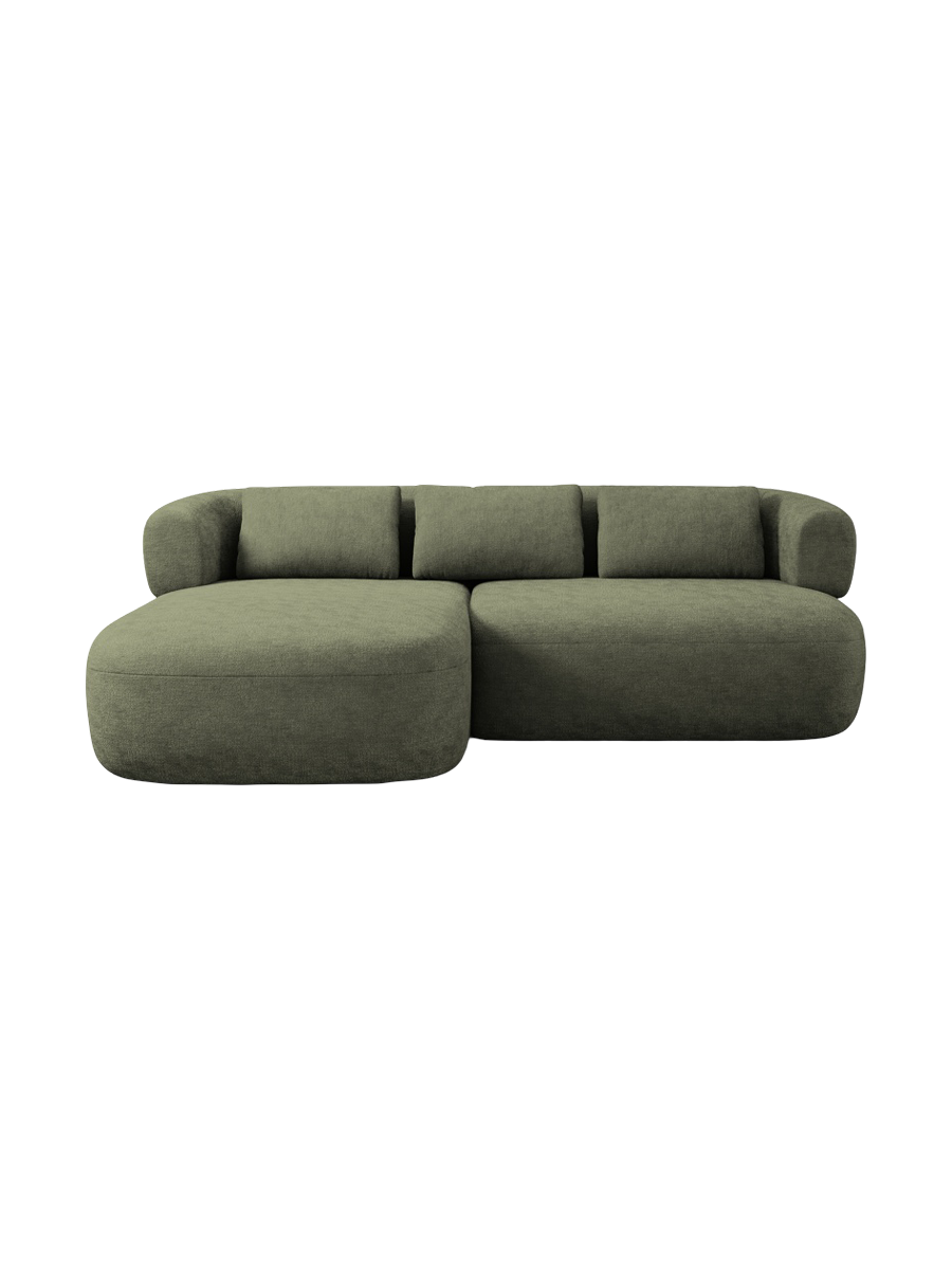 
3-Seater Designer Corner Sofa "Estro" - Chenille Green / Left corner section
