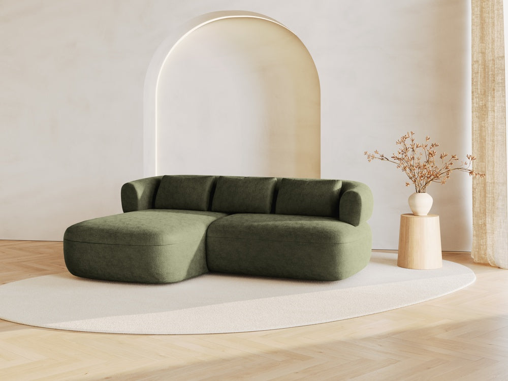
3-Seater Designer Corner Sofa "Estro" - Chenille Green / Left corner section