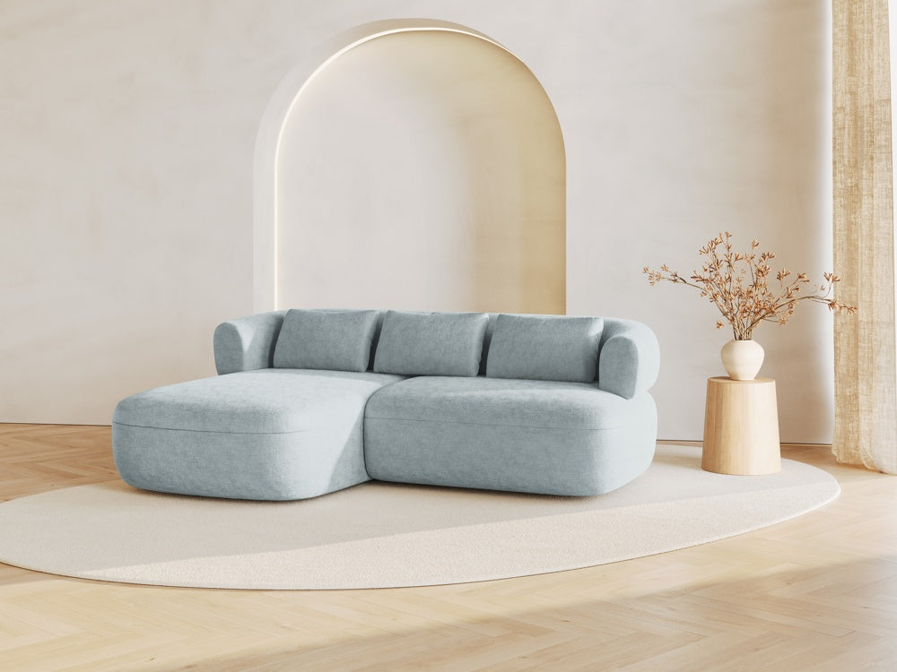 
3-Seater Designer Corner Sofa "Estro" - Chenille Light Blue / Left corner section