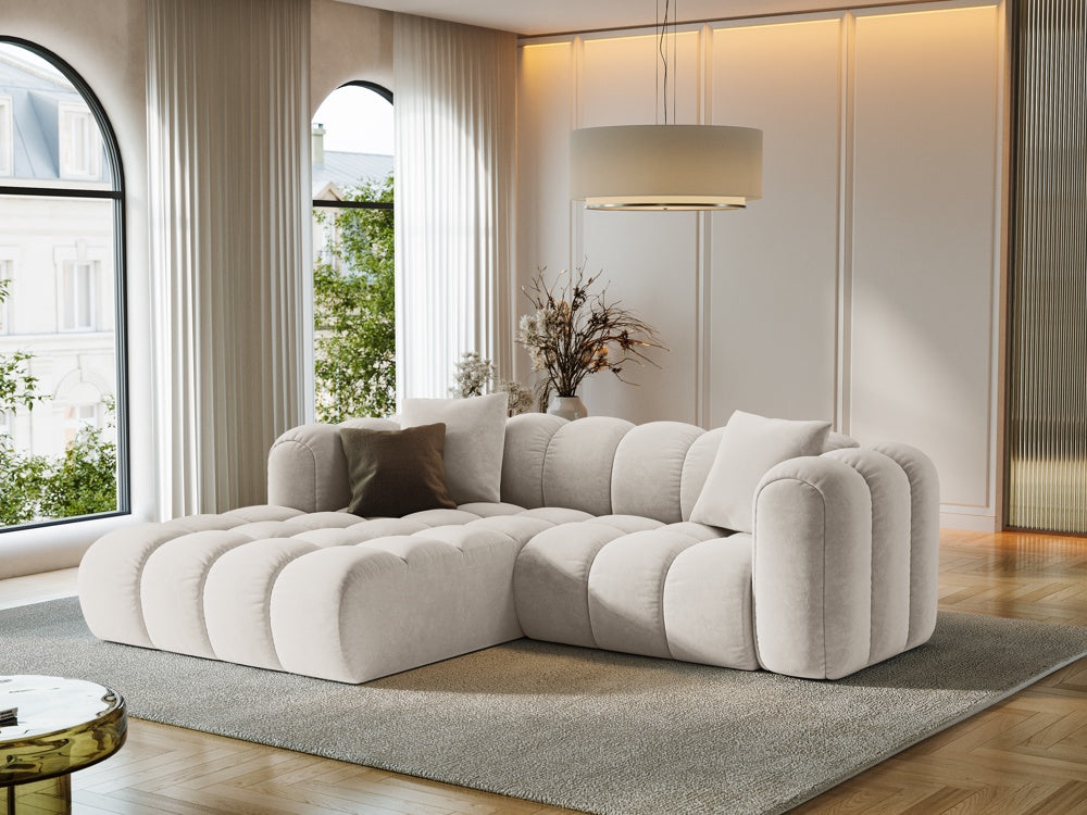 
3-seater designer corner sofa "Arden" - Velvet Ecru / Left corner section
