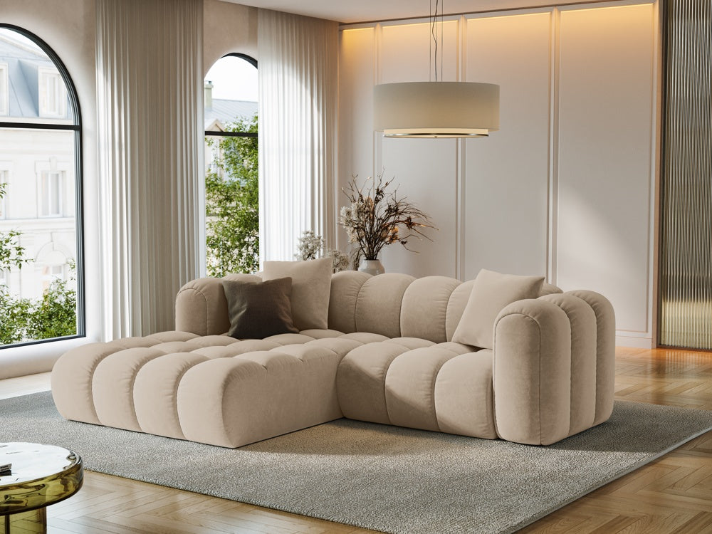 
3-seater designer corner sofa "Arden" - Velvet Sand / Left corner section