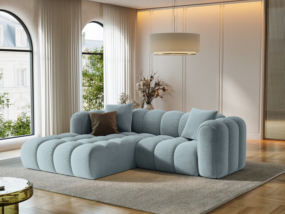 
3-seater designer corner sofa "Arden" - Velvet Light Blue / Left corner section