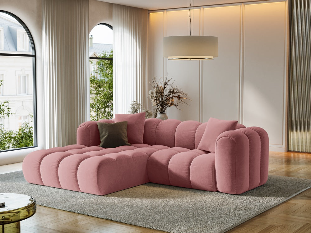 
3-seater designer corner sofa "Arden" - Velvet Flamingo Pink / Left corner section