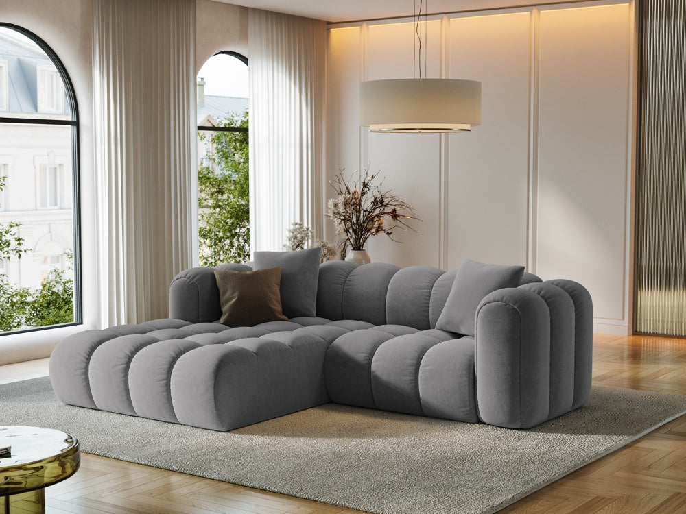 
3-seater designer corner sofa "Arden" - Velvet Grey / Left corner section