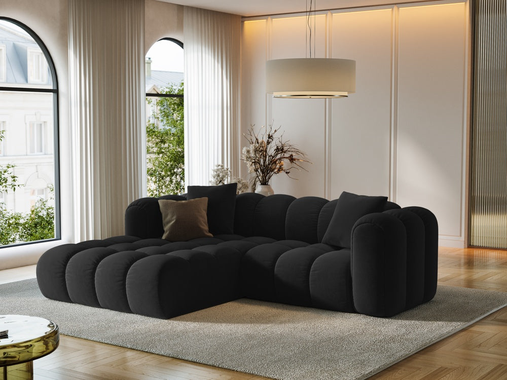 
3-seater designer corner sofa "Arden" - Velvet Black / Left corner section