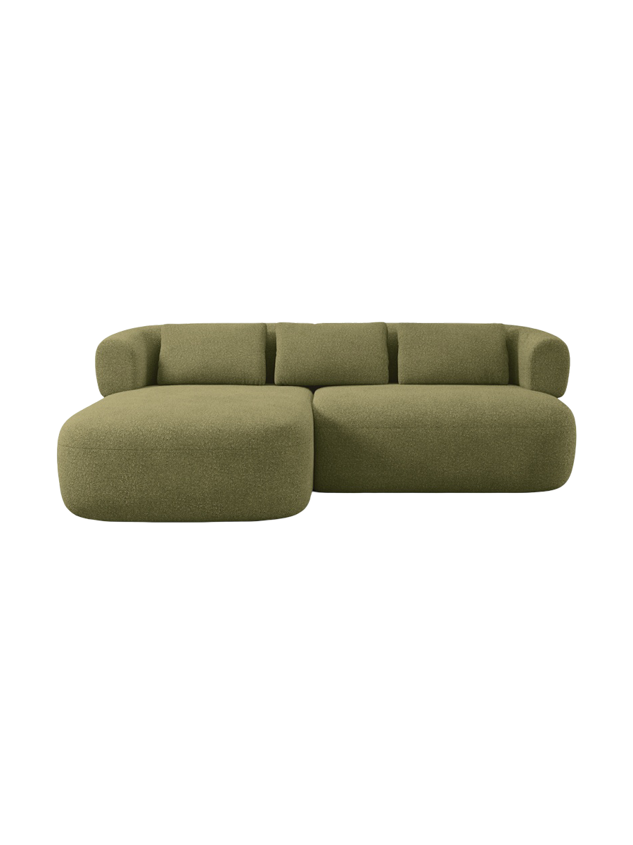 
3-Seater Designer Corner Sofa "Estro" - Bouclé Green / Left corner section