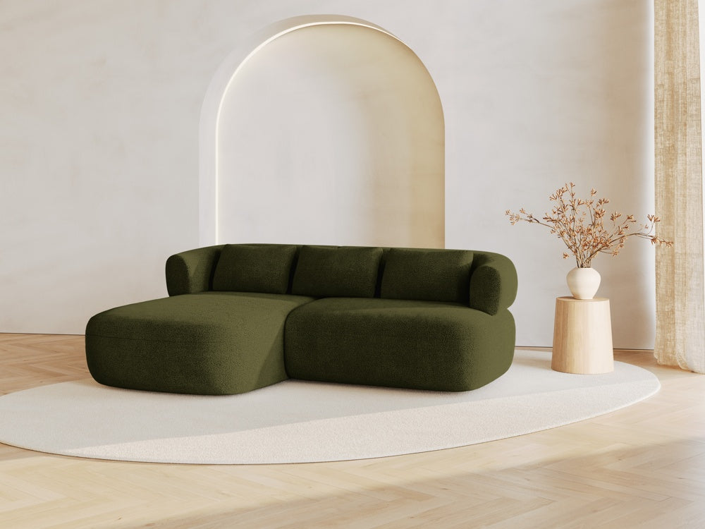 
3-Seater Designer Corner Sofa "Estro" - Bouclé Green / Left corner section