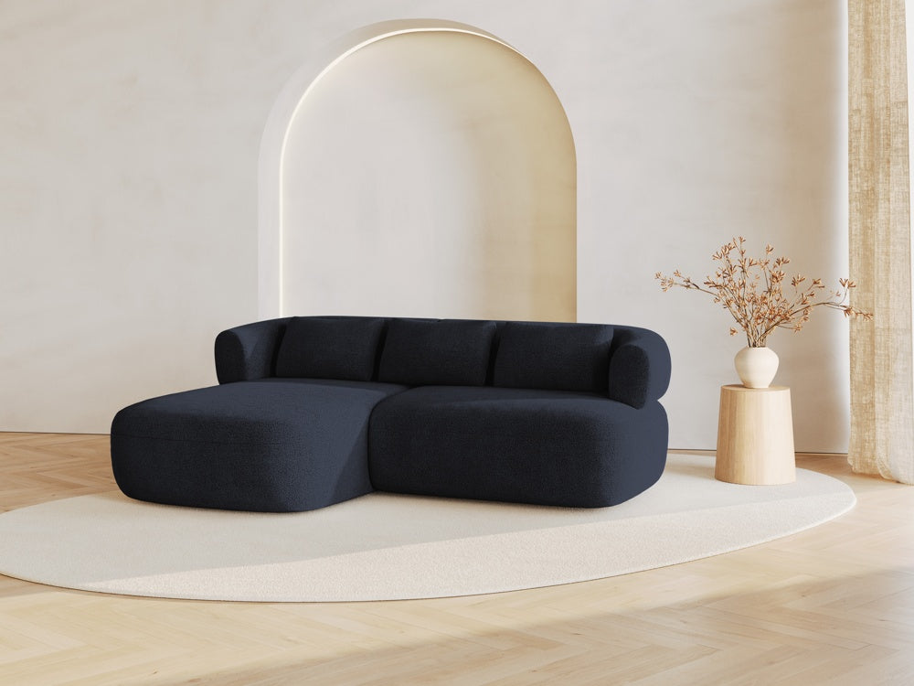 
3-Seater Designer Corner Sofa "Estro" - Bouclé Dark Blue / Left corner section