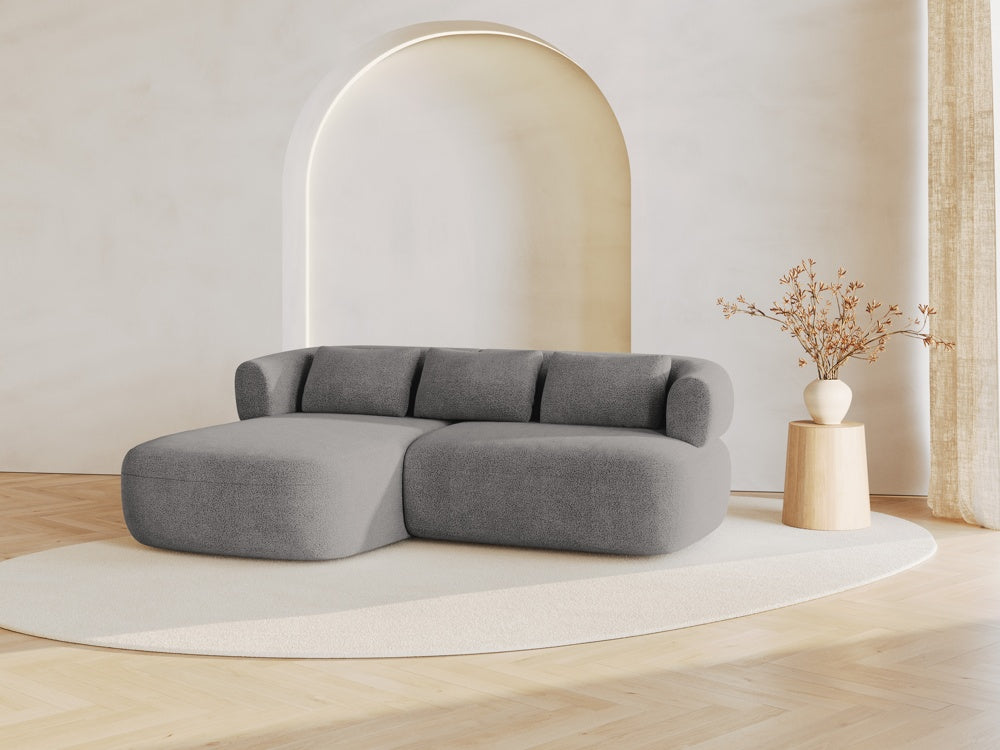 
3-Seater Designer Corner Sofa "Estro" - Bouclé Light Gray / Left corner section