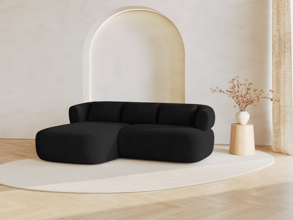 
3-Seater Designer Corner Sofa "Estro" - Black bouclé / Left corner section