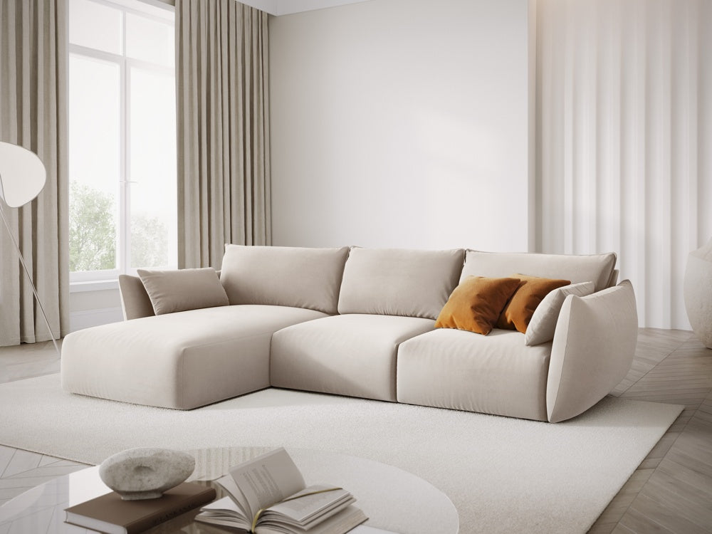 
Canapé d'angle design "Clau" 4 places - Velours Beige / Pièce d'angle gauche