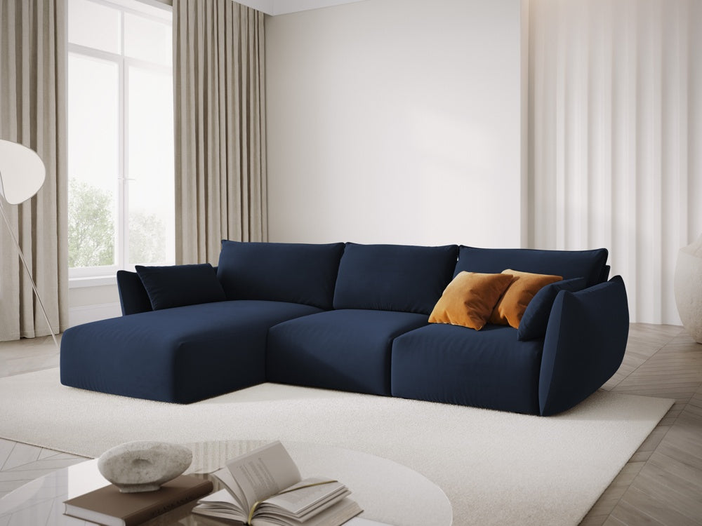 
Canapé d'angle design "Clau" 4 places - Velours bleu roi / Pièce d'angle gauche