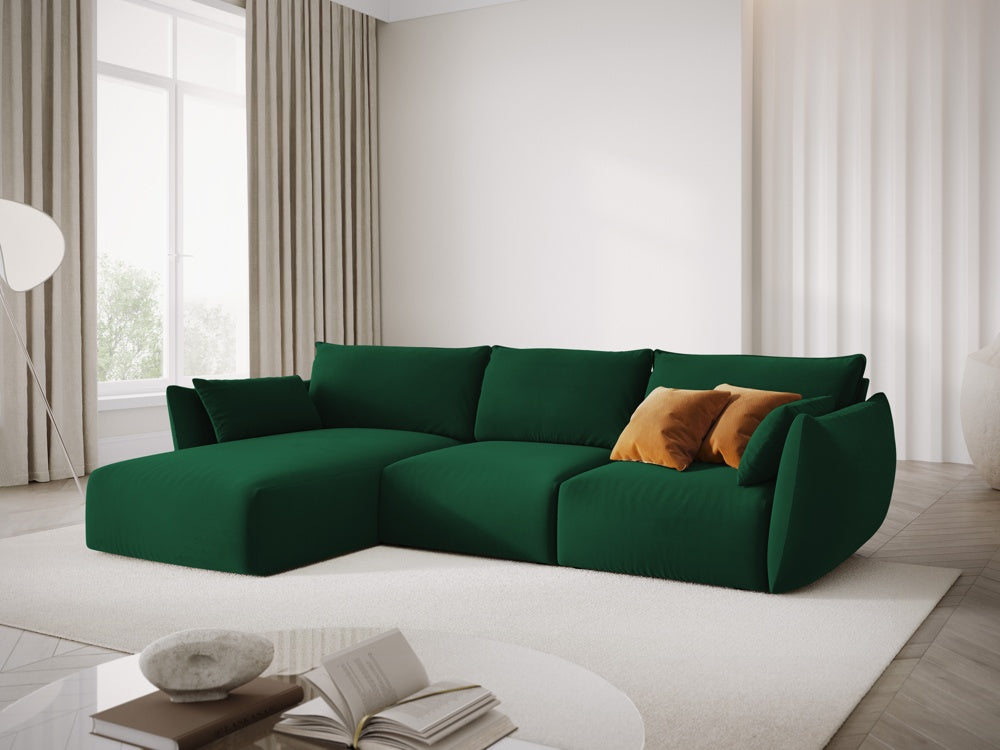 
Canapé d'angle design "Clau" 4 places - Velours vert bouteille / Pièce d'angle gauche