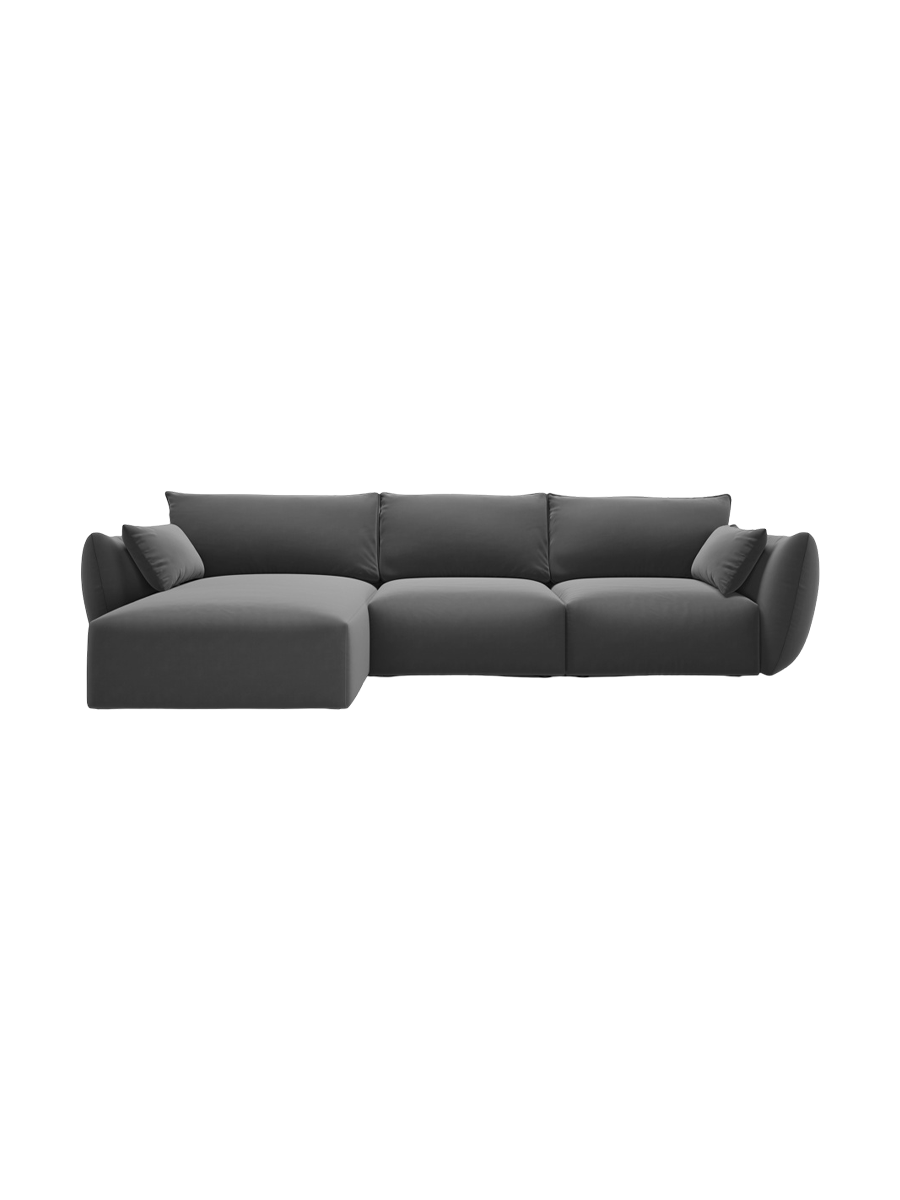 
Canapé d'angle design "Clau" 4 places - Velours gris foncé / Pièce d'angle gauche