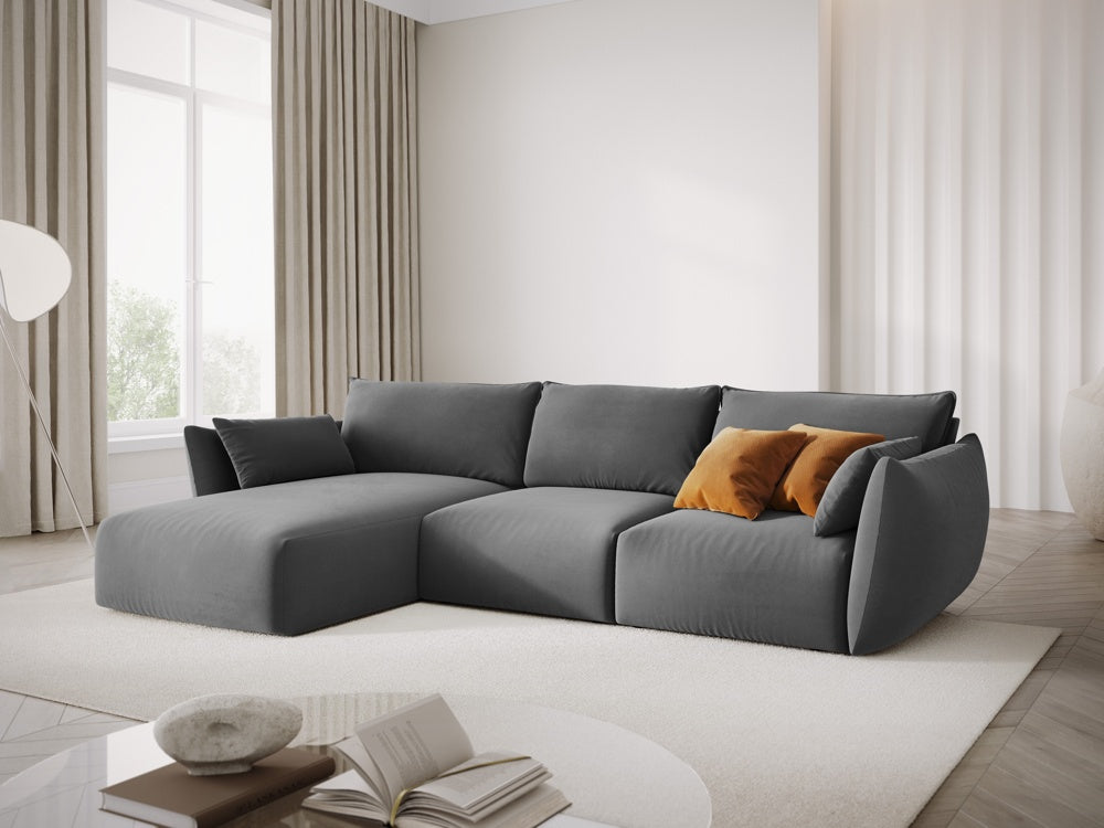 
Canapé d'angle design "Clau" 4 places - Velours gris foncé / Pièce d'angle gauche