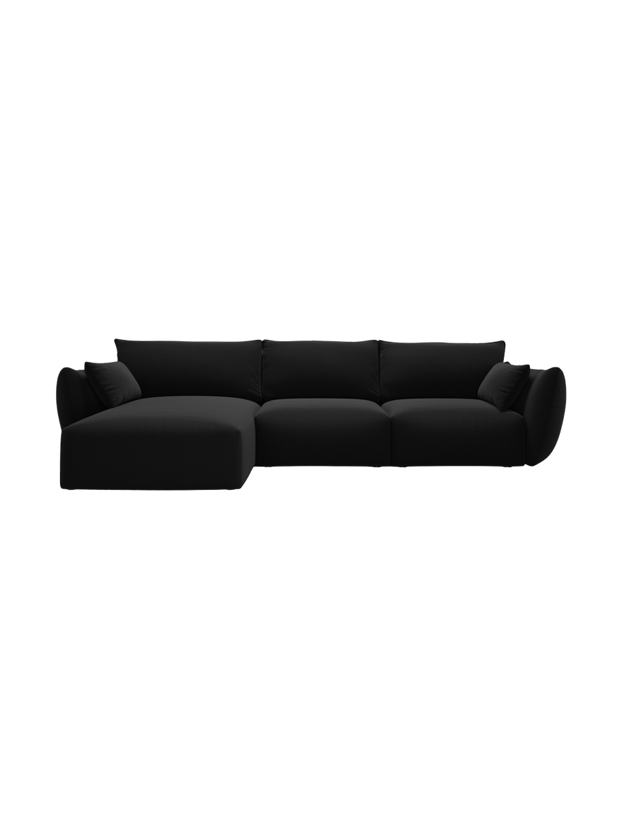
Canapé d'angle design "Clau" 4 places - Velours noir / Pièce d'angle gauche