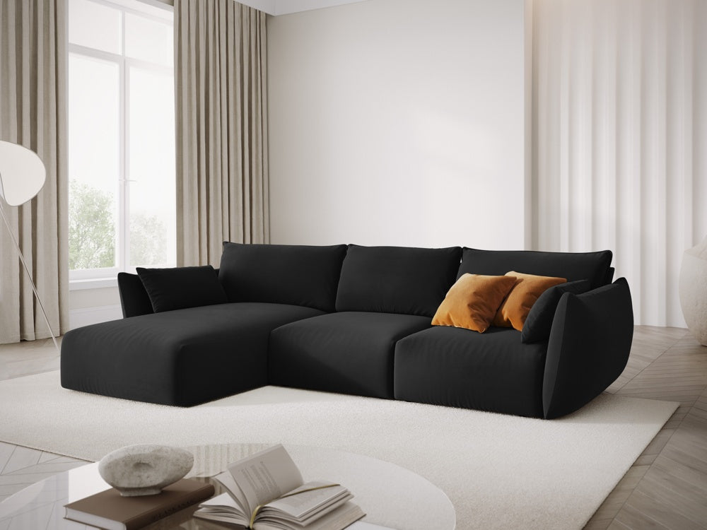 
Canapé d'angle design "Clau" 4 places - Velours noir / Pièce d'angle gauche