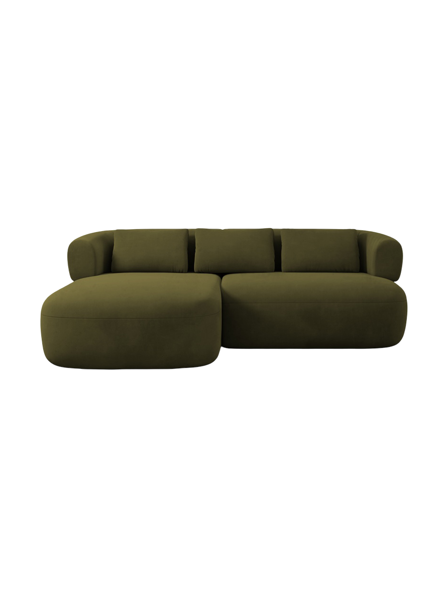 
3-Seater Designer Corner Sofa "Estro" - Velvet Green / Left corner section