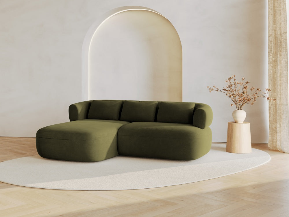 
3-Seater Designer Corner Sofa "Estro" - Velvet Green / Left corner section