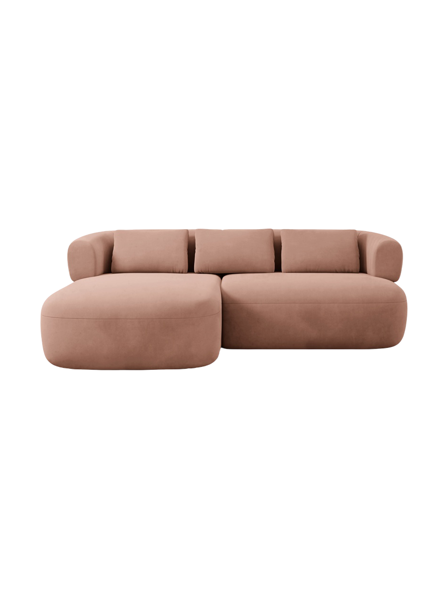 
3-Seater Designer Corner Sofa "Estro" - Velvet Rose / Left corner section
