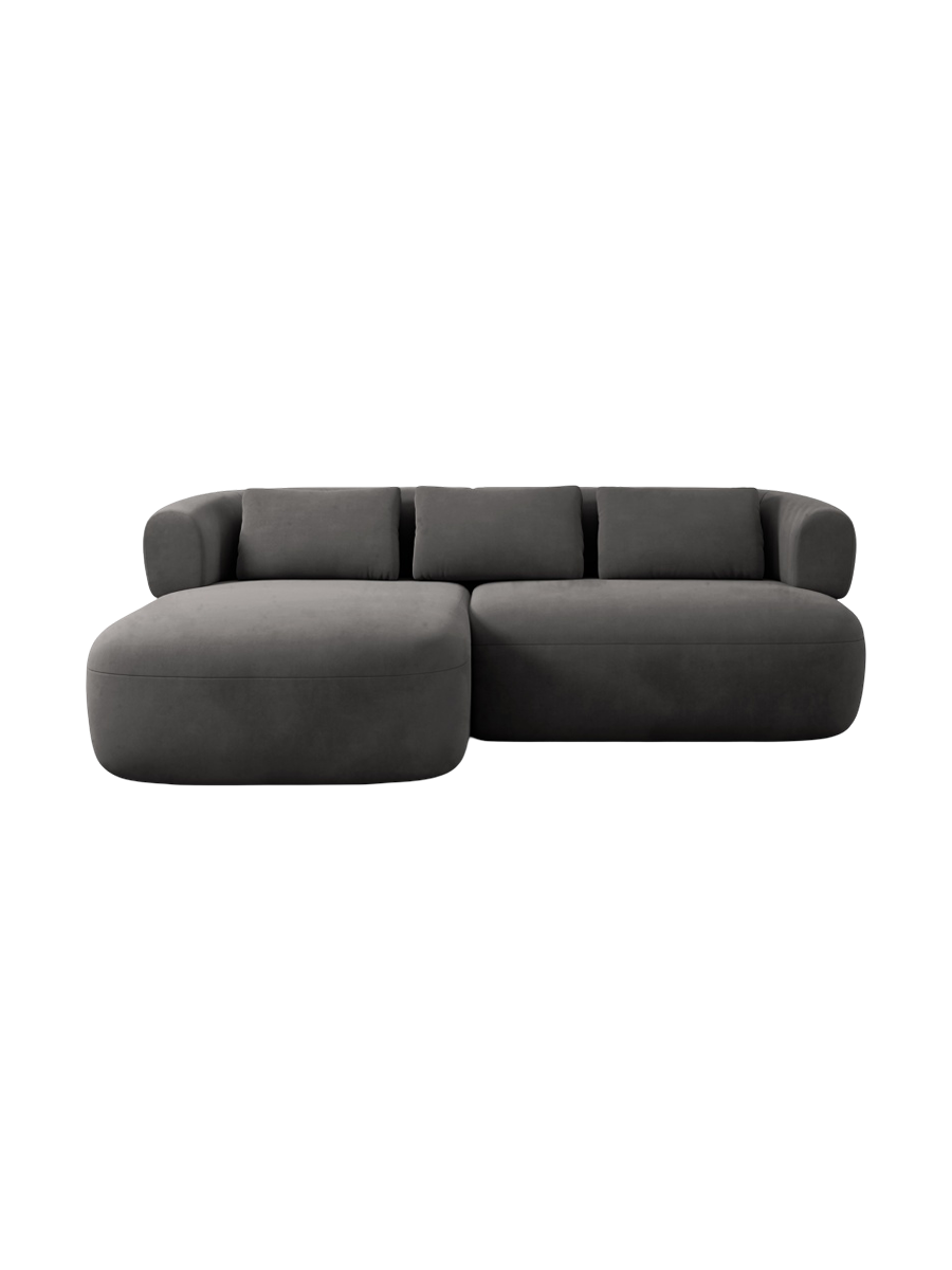 
3-Seater Designer Corner Sofa "Estro" - Velvet Dark Grey / Left corner section